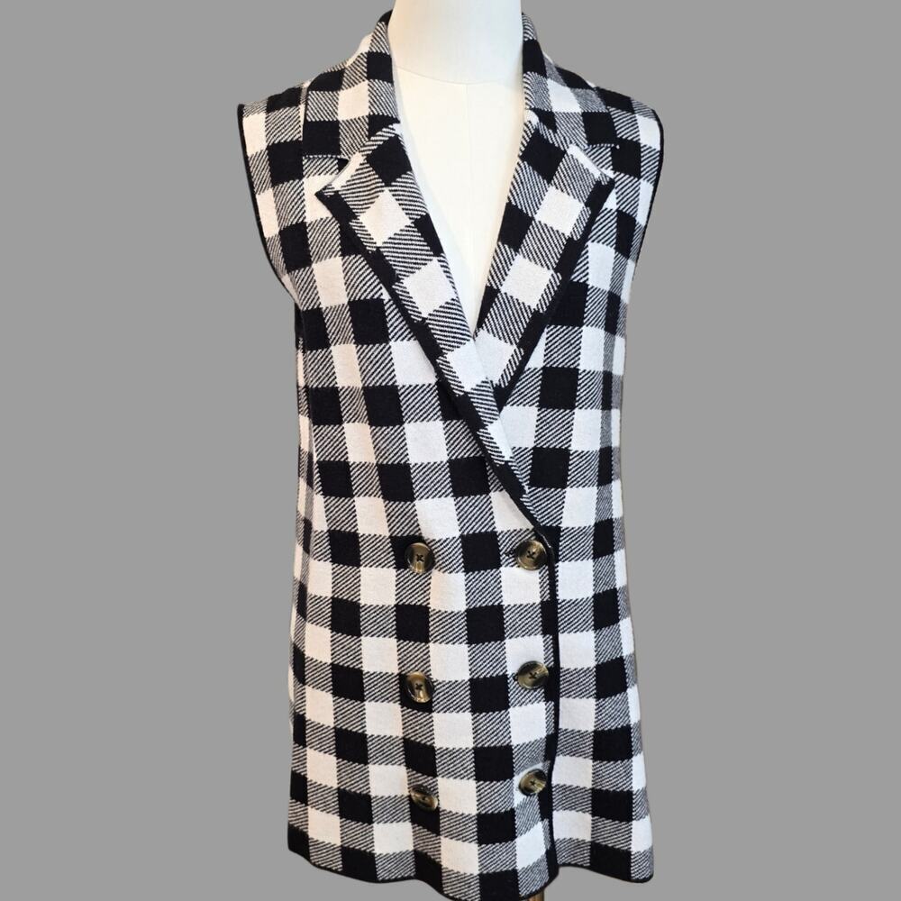 Women's Checker Plaid Open Vest Cardigan Sz. Medium